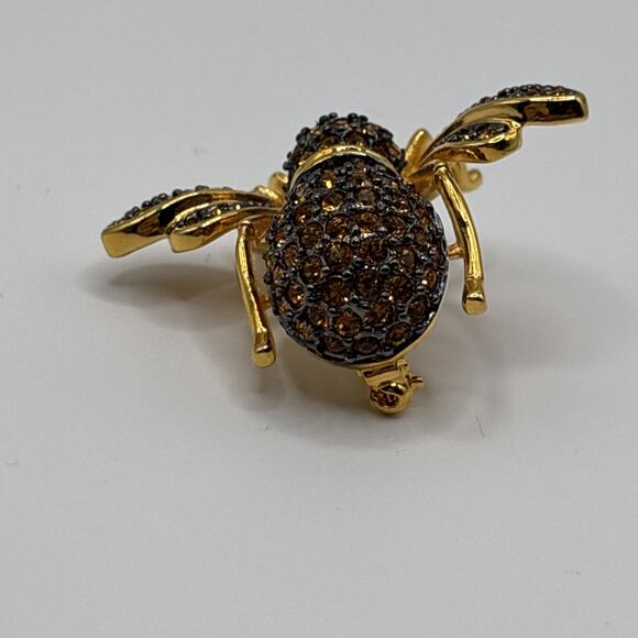 Joan Rivers Bee Pin Brooch Honeycomb Yellow Pave Crystal Gold Tone HTF RARE - Picture 4 of 9